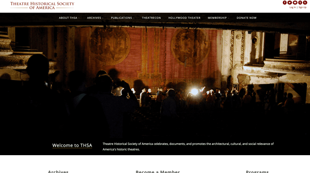 Theatre Historical Society of America Homepage screenshot 2016-2018